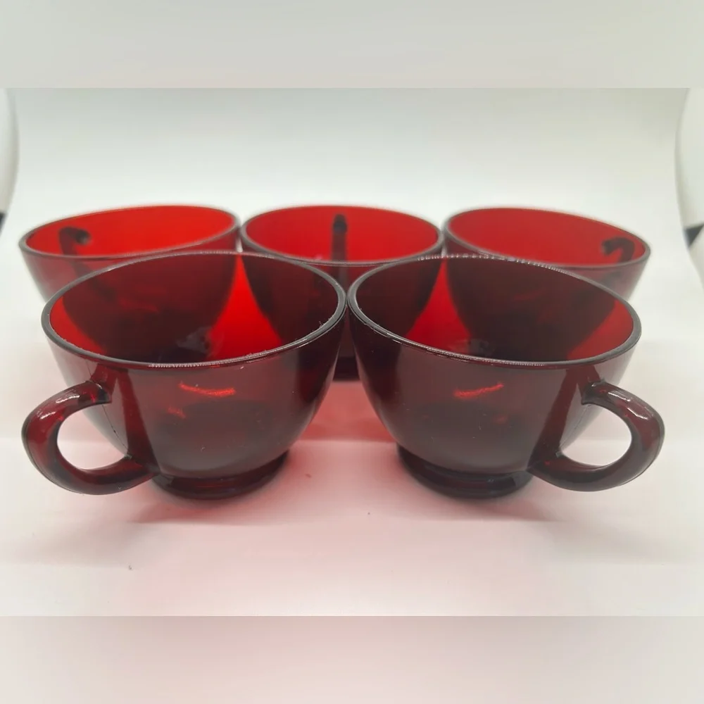 VTG Ruby Red Depression Glass Coffee Tea Cups
